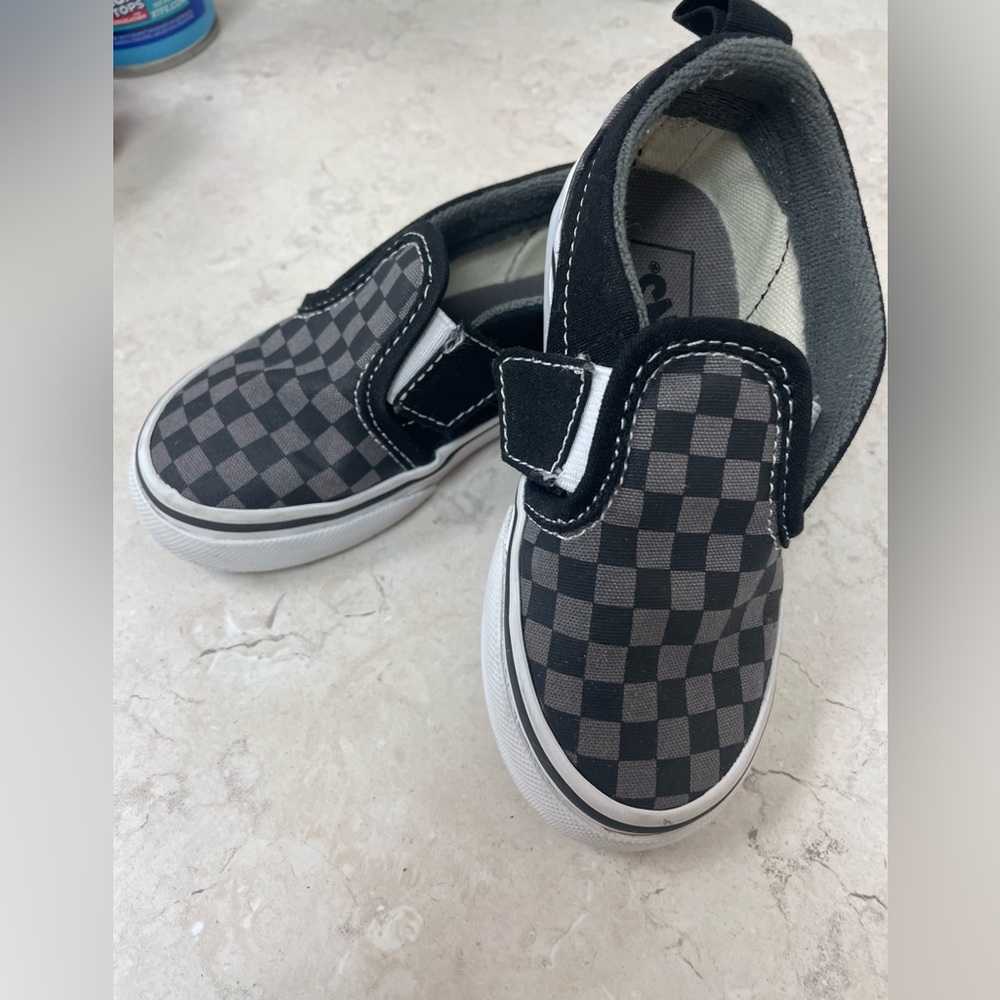 Vans Grey/Black Checkered Slip Ons- c9.5 Brand New